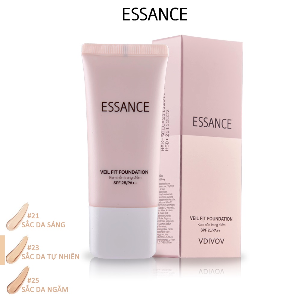 Kem Nền Bền Màu Che Khuyết Điểm Toàn Diện Essance Veil Fit Foundation SPF25 PA++ 30ml #21: Sắc Da Sáng