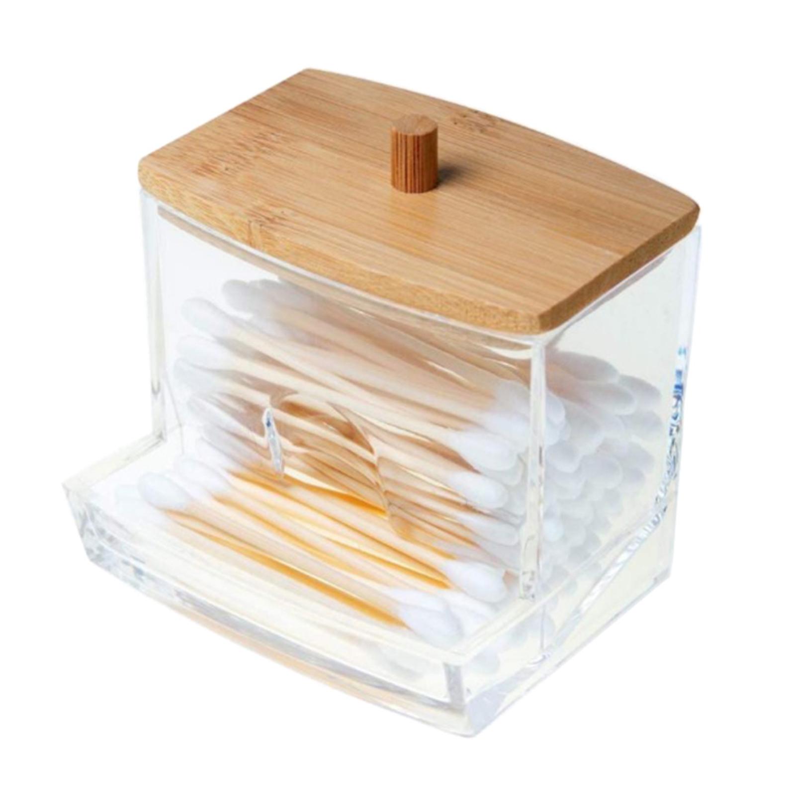 Upgrated Acrylic Cotton Swabs Storage Holder Bathroom Containers Apothecary Jar Qtip Holder for Storage Bamboo Lids