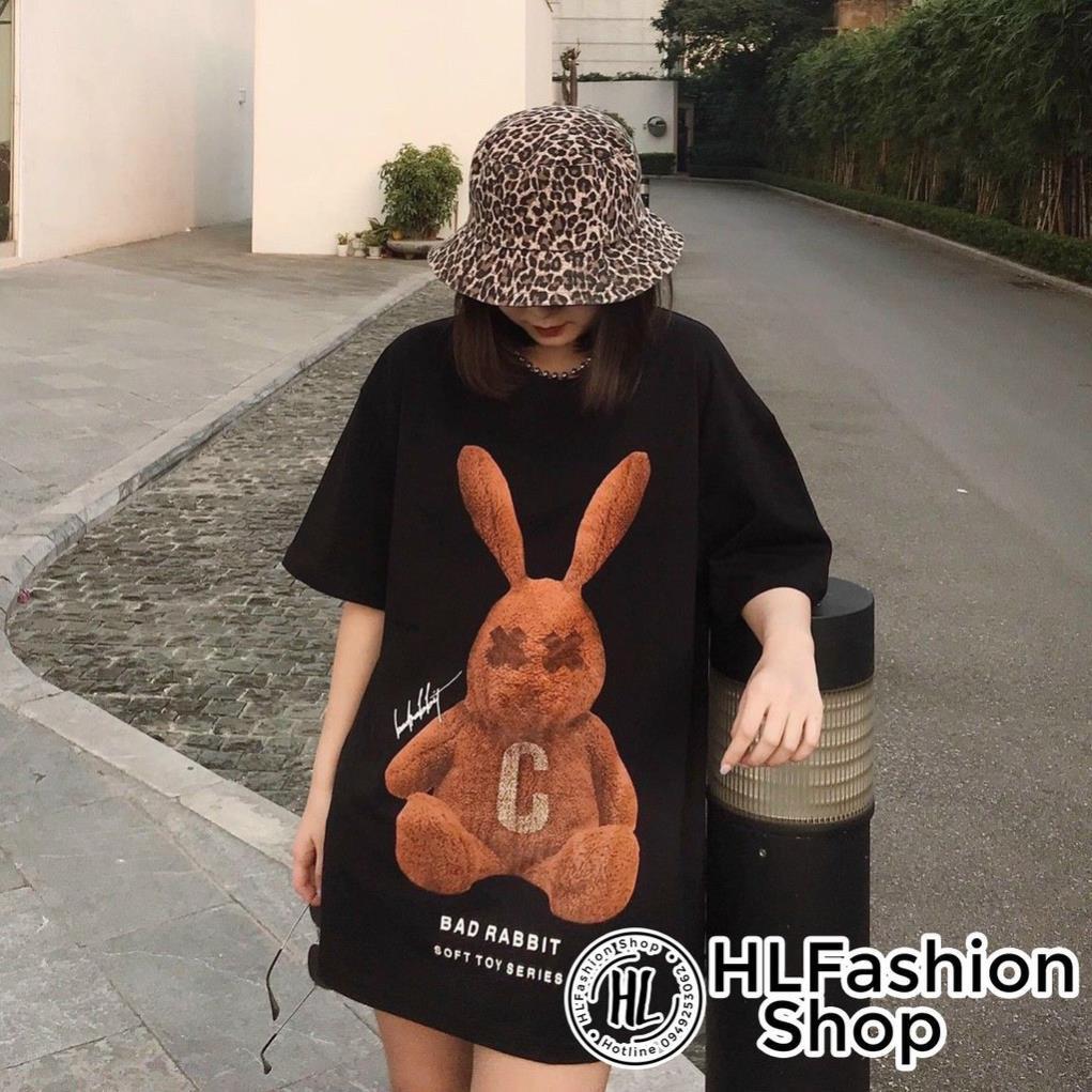 Áo thun tay lỡ form rộng Ulzzang Bad Rabbit dáng Unisex