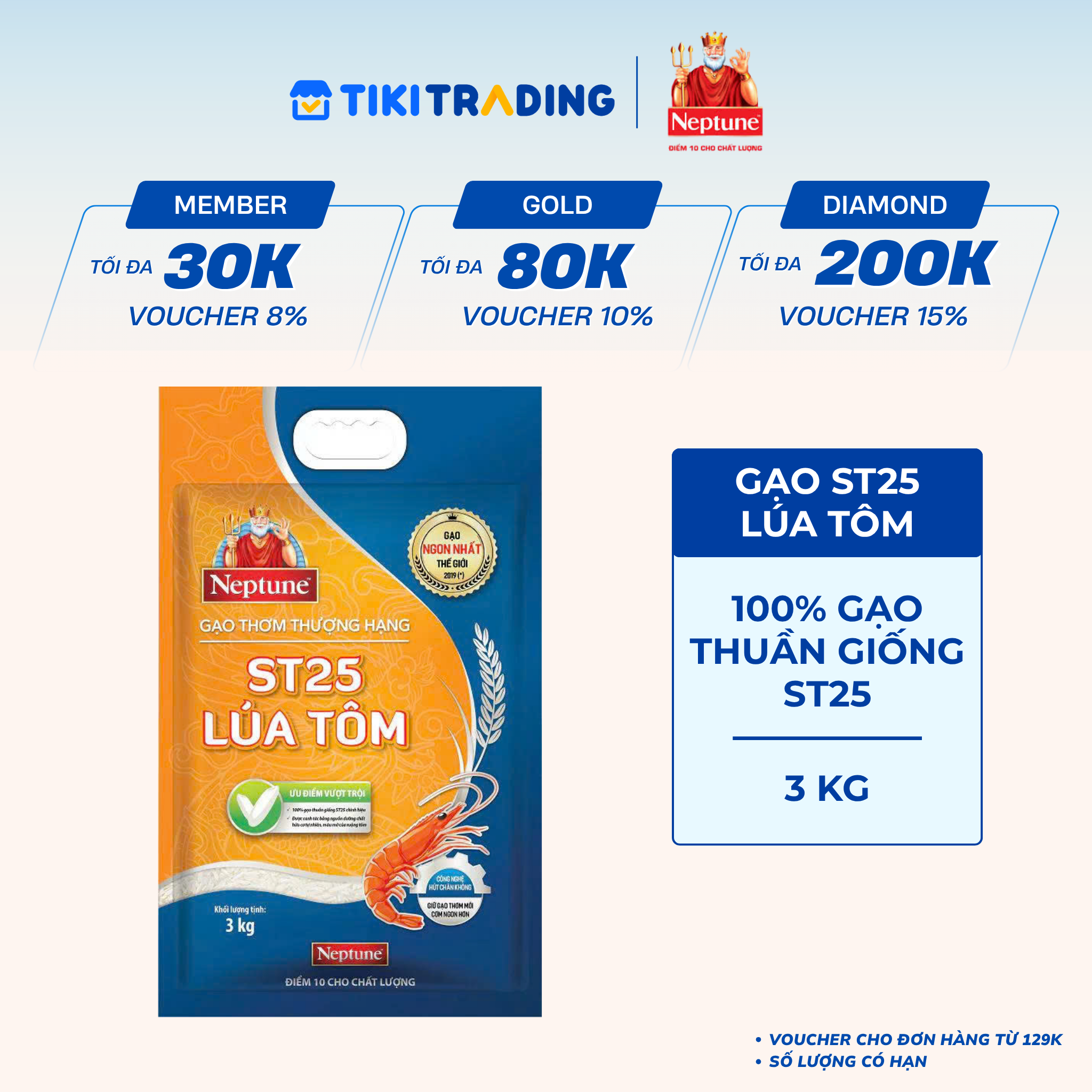 Gạo thơm thượng hạng ST25 Lúa Tôm 3kg