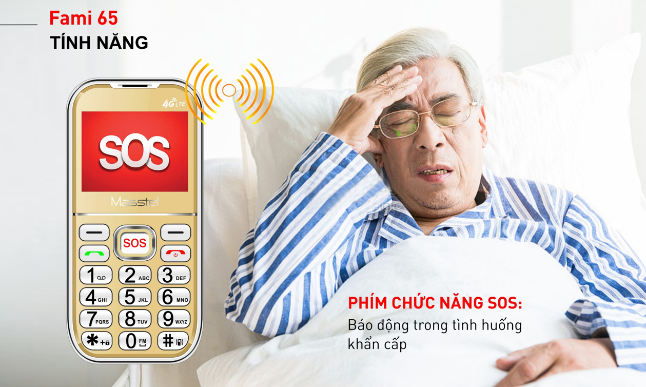 Điện Thoại Cho Người Già Masstel Fami 65 - SOS, Loa To, FM Không Dây, Đọc Số Bằng Giọng Nói, Xem Lịch Âm - HÀNG CHÍNH HÃNG