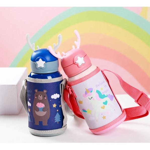 Bình Nước Giữ Nhiệt Có Nắp Đậy Họa Tiết Hoạt Hình Siêu Dễ Thương Cho Trẻ