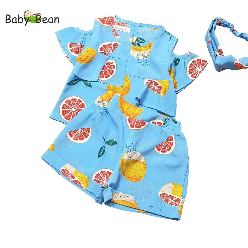 Bộ Đồ Lụa Vai Nhún Bèo hình Trái Cây bé gái BabyBean kèm Băng-Đô