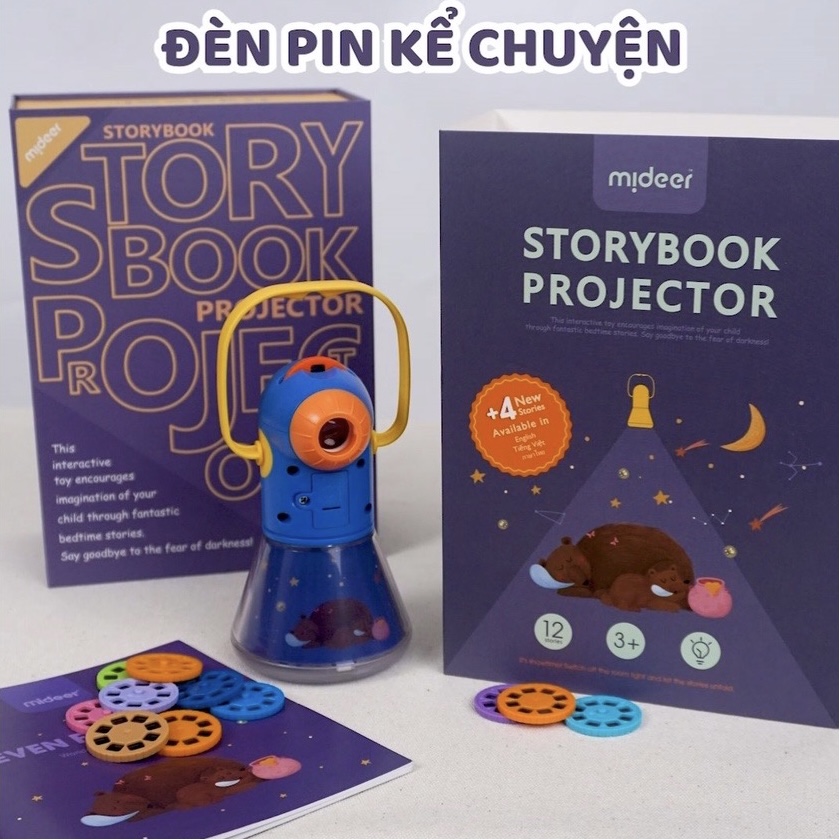 Đồ Chơi Đèn Pin Kể Chuyện MIDEER Kết Hợp Đèn Ngủ - Mideer StoryBook Storch - Phiên Bản 11 Truyện và 12 Truyện