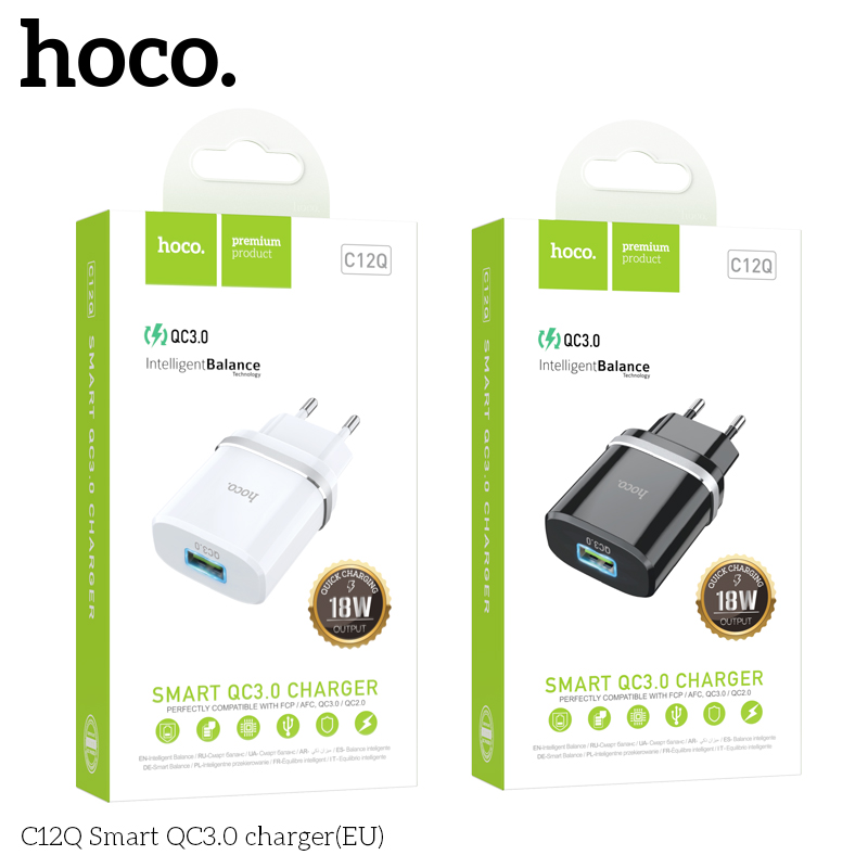 Cốc sạc nhanh 18W Hoco C12Q Smart QC3.0 - Hàng Chính Hãng