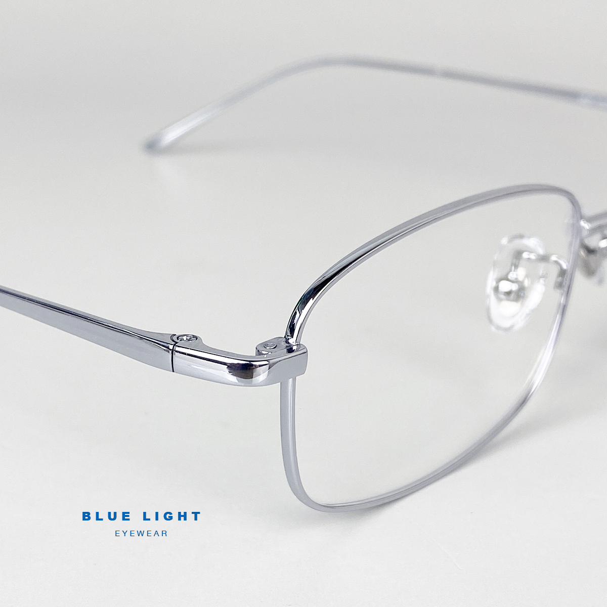 Gọng Kính Cận, Kính Giả Cận Nam Nữ TITANIUM Mắt Vuông Nhỏ Xíu, Cao Cấp Siêu Nhẹ, Full Đen, Bạc - BLUE LIGHT