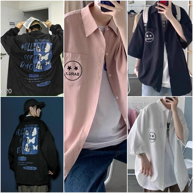 Áo Sơ Mi In Bướm Cặp Đôi Nam Nữ Hot Rẻ Đẹp Áo Khoác Kaki Mặt Cười Kiểu Sơ Mi Unisex -Shirt Đi Học Đi chơi Siêu Cute