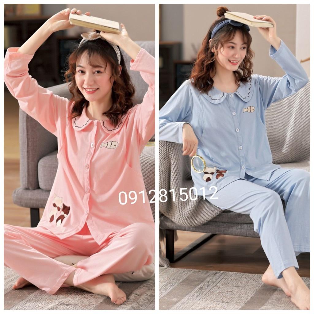 Bộ đồ bầu sau sinh mặc nhà Hàn Quốc, Bộ bầu chất cotton hình cá, thoáng mát, tiện cho mẹ ty, size to