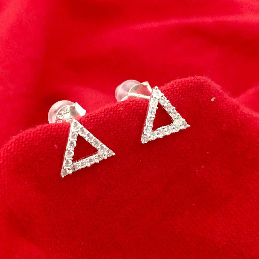 Khuyên tai nụ Tam Giác cho Nam và nữ chất liệu bạc chốt đeo sát tai Bạc Quang Thản - QTBT114