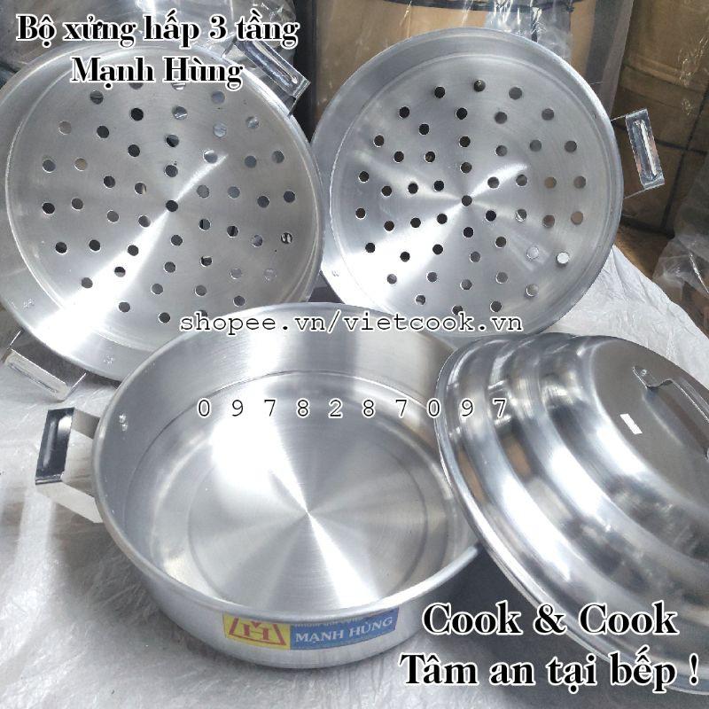 Bộ xửng hấp 3 tầng size 60 nhôm chuyên Hấp bánh bao/ hải sản/ thực phẩm