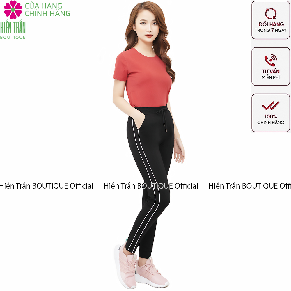 Quần jogger nữ Hiền Trần BOUTIQUE dáng dài cạp chun dây buộc, kiểu sọc nhí 2 bên