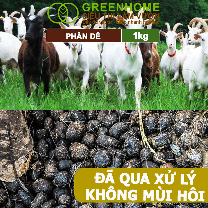 Phân Dê Trồng Lan Greenhome, Túi 1kg, Đã Qua Xử Lý, Không Mùi, Kích Rễ, Hoa Đậm Màu