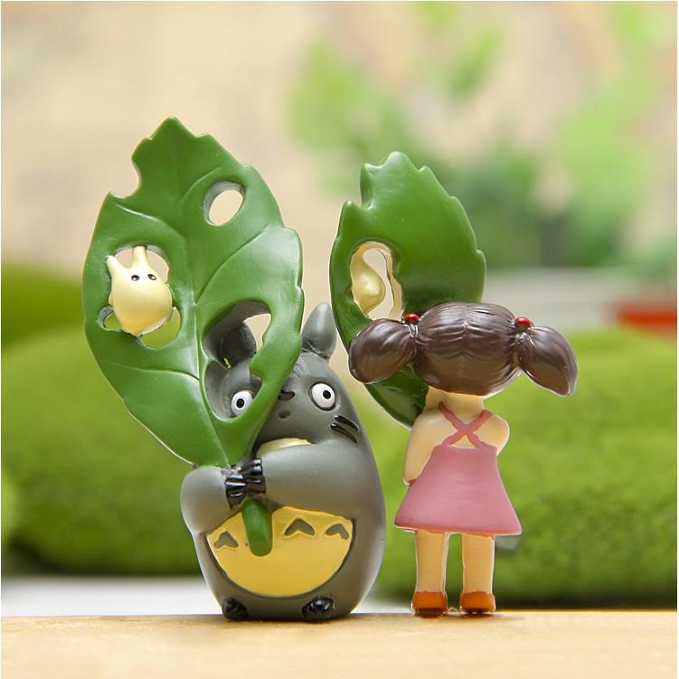 KHO-HN * Mô hình Totoro che lá cùng với Chibi Totoro trang trí tiểu cảnh, móc chìa khóa, DIY