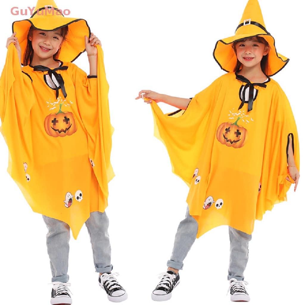 Set áo choàng mũ phù thủy cánh dơi hoạ tiết bí ngô hóa trang Halloween