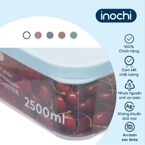 Hộp thực phẩm chữ nhật Inochi - Hokkaido 2500ml Thân Trắng trong + Nắp Hồng/Xanh/Cam