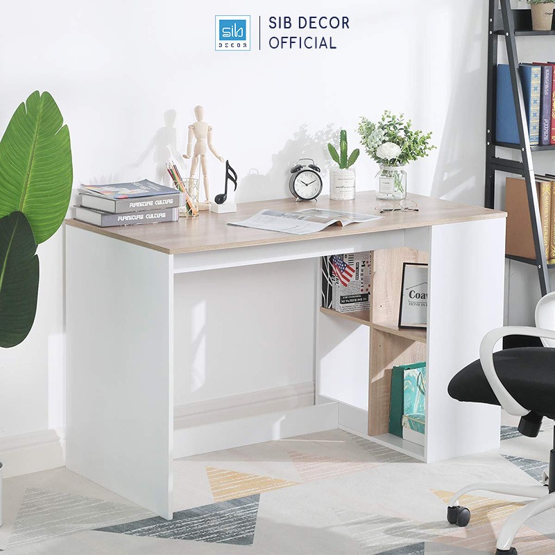 Bàn Làm Việc Nhỏ Xinh SIB Decor Màu Trắng Phối Oak BLV86