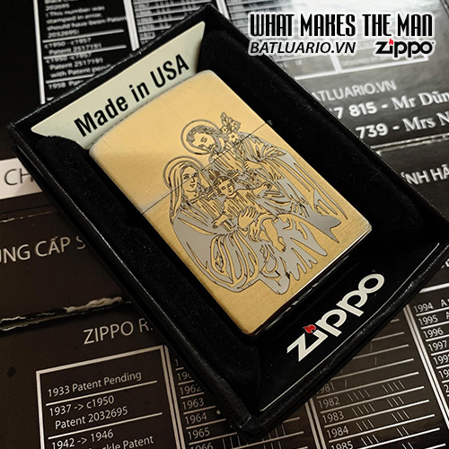 Bật Lửa Zippo 250 Trắng Bóng Khắc Gia Đình Thánh Gia 03 – Zippo 250.Gdtg03