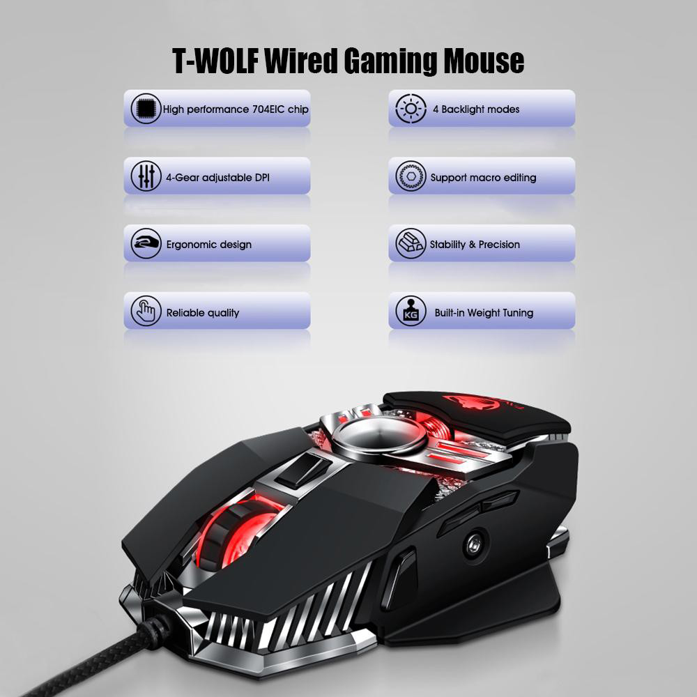 Chuột dây Gaming JVJ T-Wolf V10 - Tặng kèm lót chuột - Hàng chính hãng