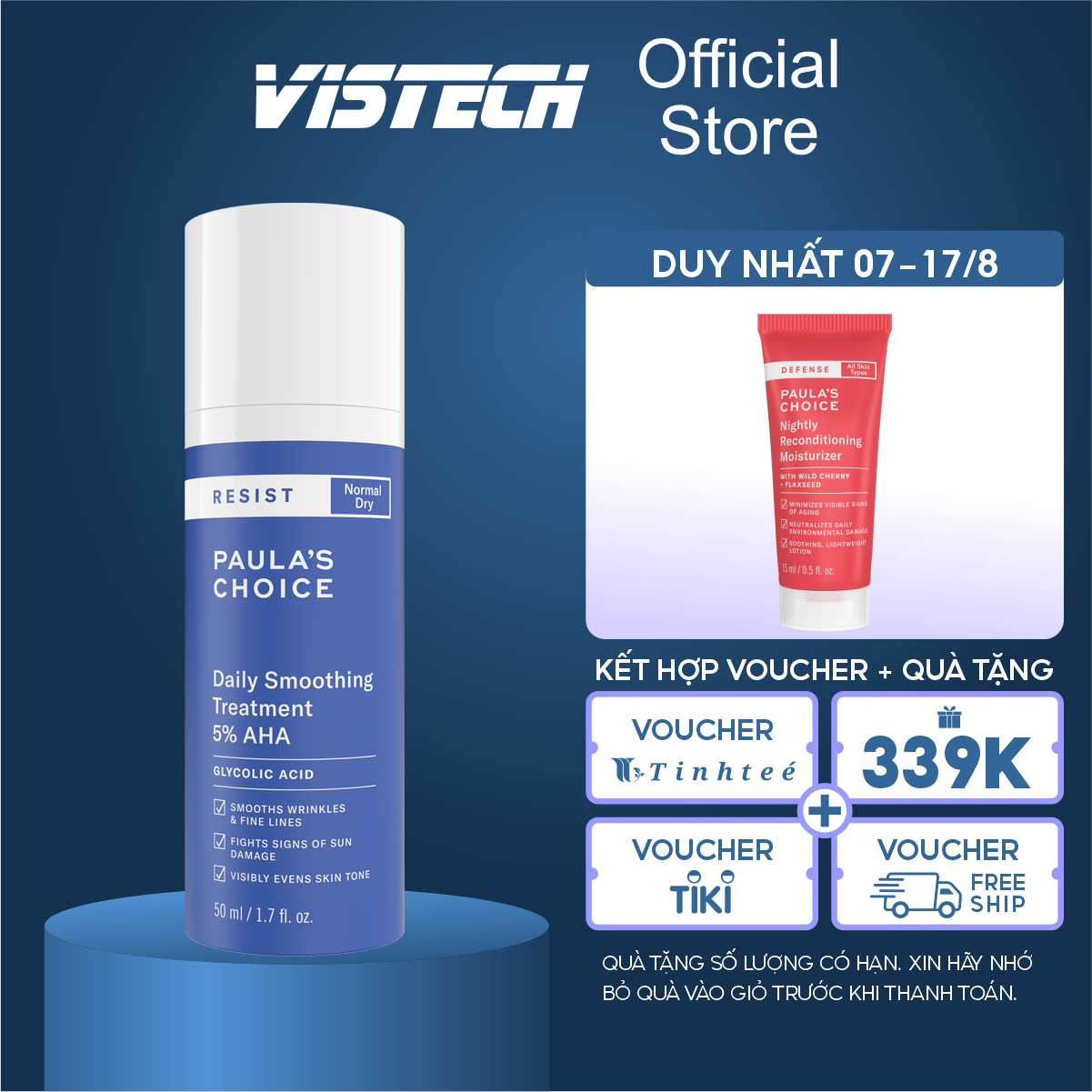 Kem làm mềm da, lấy đi tế bào chết 5% AHA Paula's Choice Resist Daily Smoothing Treatment 5% AHA