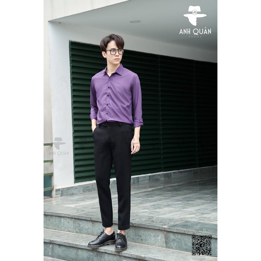 Sơ mi Nam Hàn Quốc màu Tím Vải Cotton Lụa Mềm Mịn Kèm bảng size tham khảo
