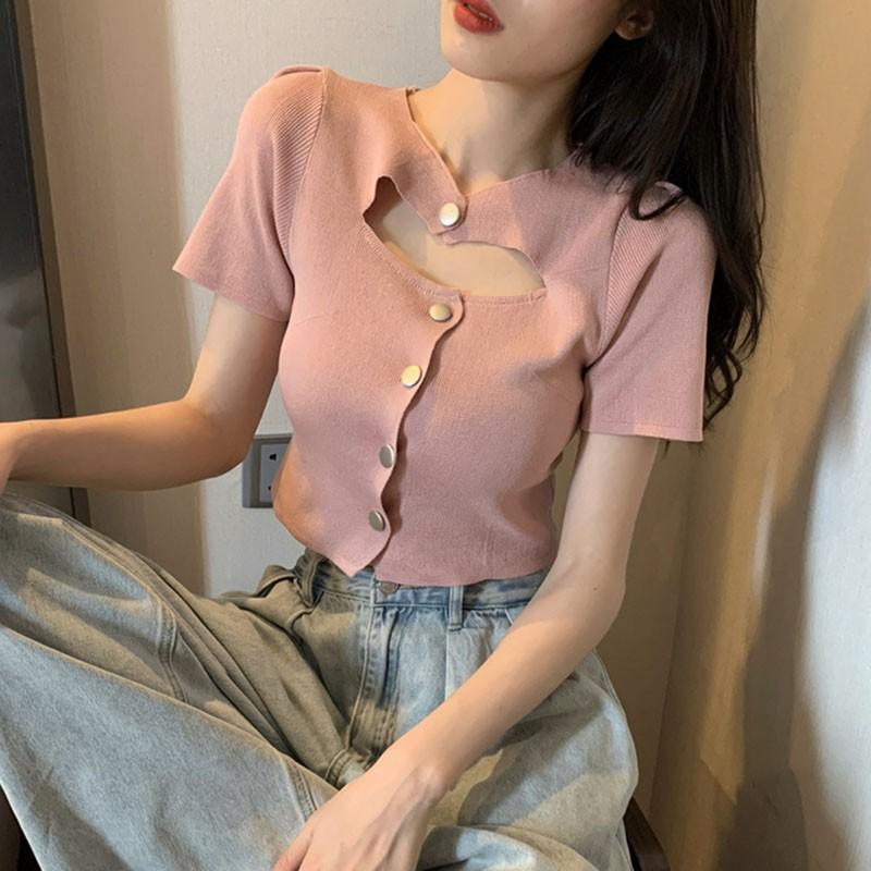 Áo Thun Ngắn Tay Cổ Tròn Ôm Dáng Thời Trang Dành Cho Nữ