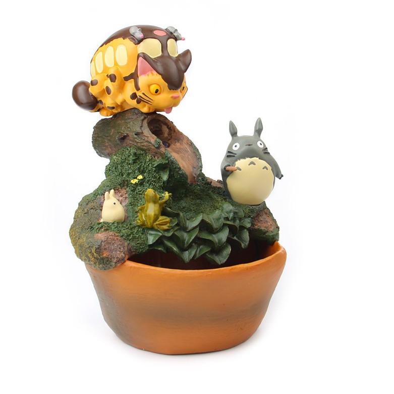 KHO-HN * Chậu cảnh Totoro và mèo xe Bus có dòng nước chảy tuần hoàn trang trí phong thủy cho góc làm việc