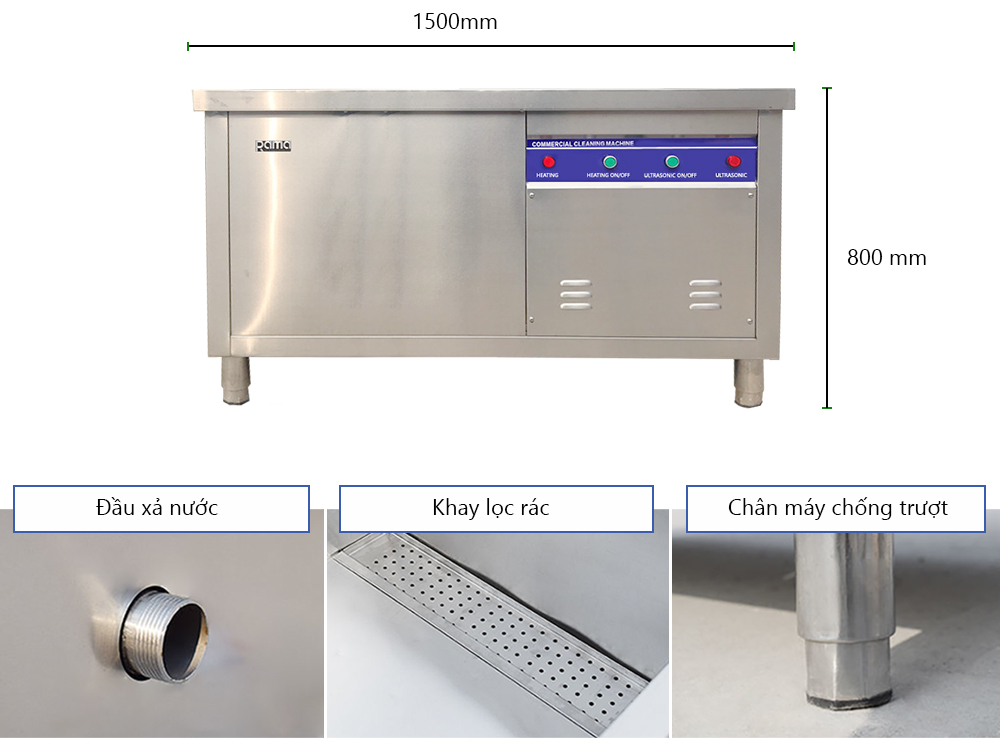 Máy rửa chén siêu âm công nghiệp nhà xưởng căng tin trường học Rama RB1500 dung tích 234L - Hàng chính hãng