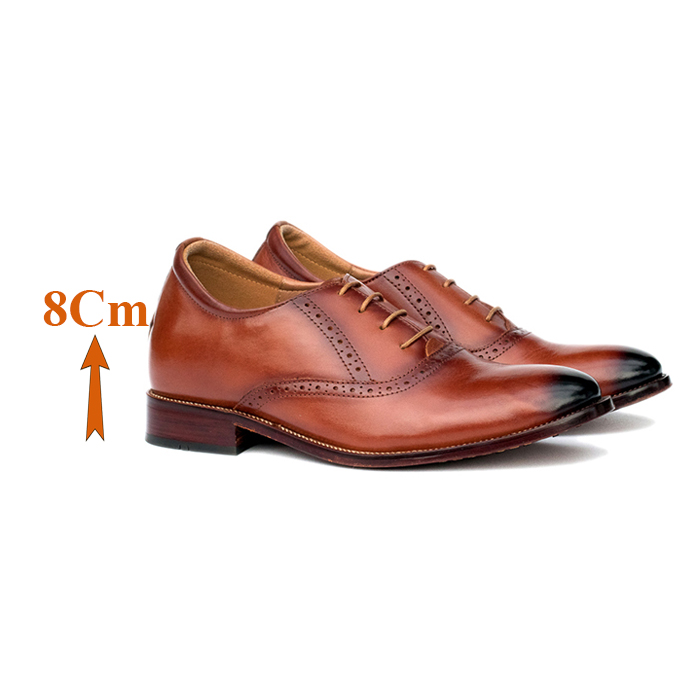 Giày Cao Nam T&TRA Tăng Cao 8Cm- S1034 Nâu Đế Da Cao Cấp- Chất Liệu Da Mộc Đánh Màu Thủ Công Patina, Phần Tăng Cao Ẩn Bên Trong