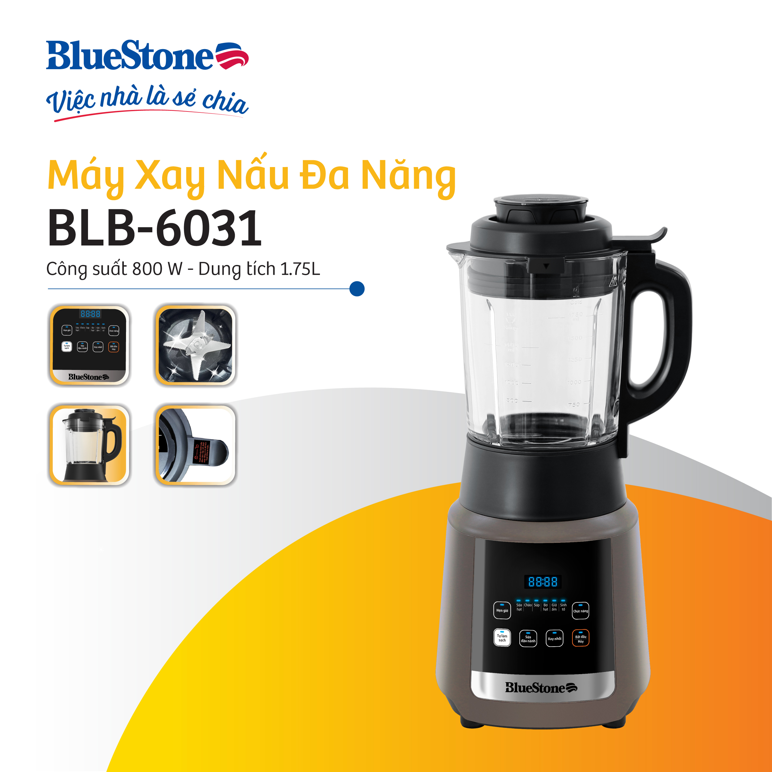 Máy Xay Nấu Sữa Hạt Đa Năng Bluestone BLB-6031 - Công suất 800W - 8 chương trình nấu - Bảo hàng 24 tháng  - Hàng chính hãng