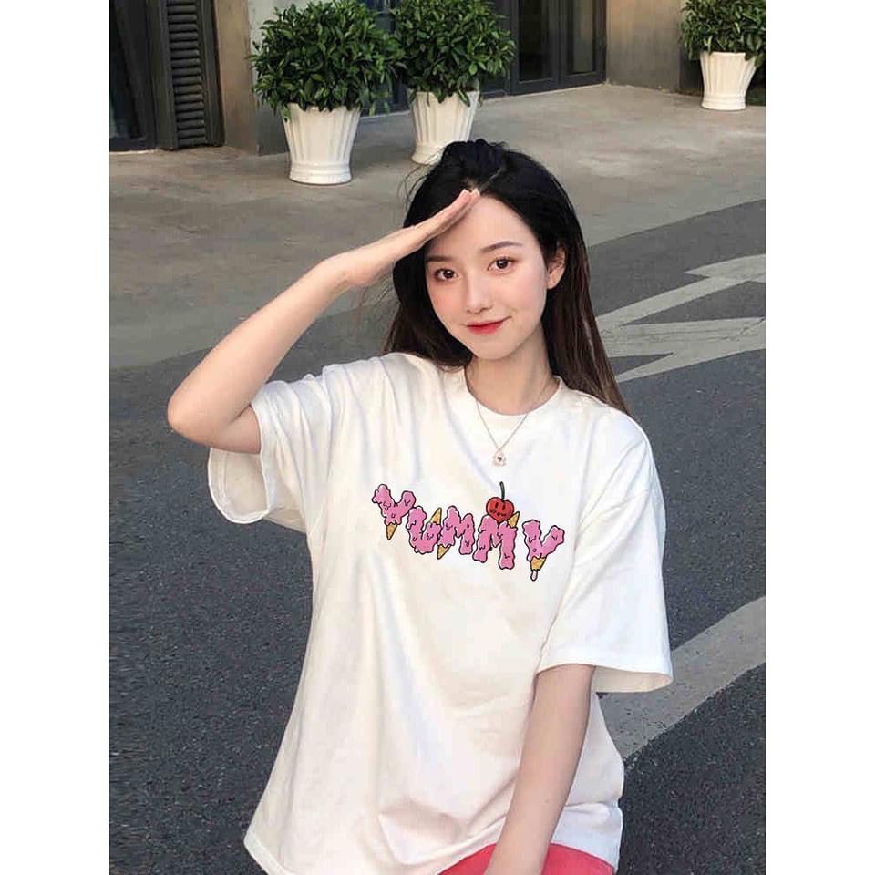 Áo Phông Nam Nữ Form Rộng Tay Lỡ Unisex Freesize - YUMMY - Vải Cotton Mịn Mát Kita Unisex