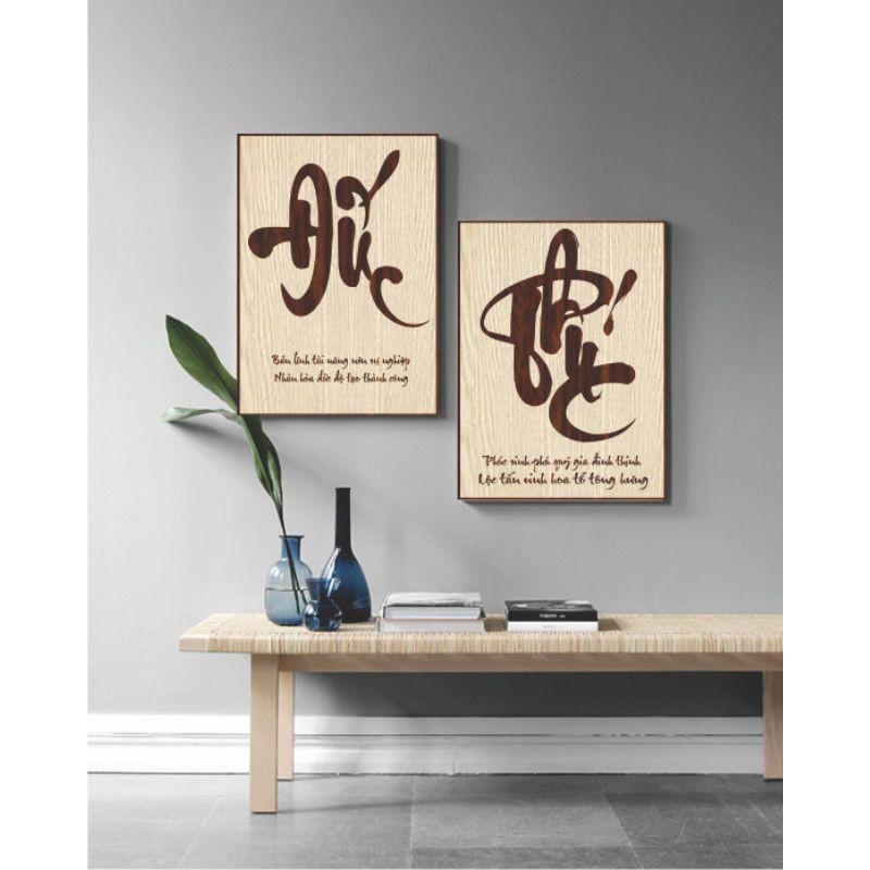 Combo 3 Tranh Treo Tường Thư Pháp Bằng Gỗ