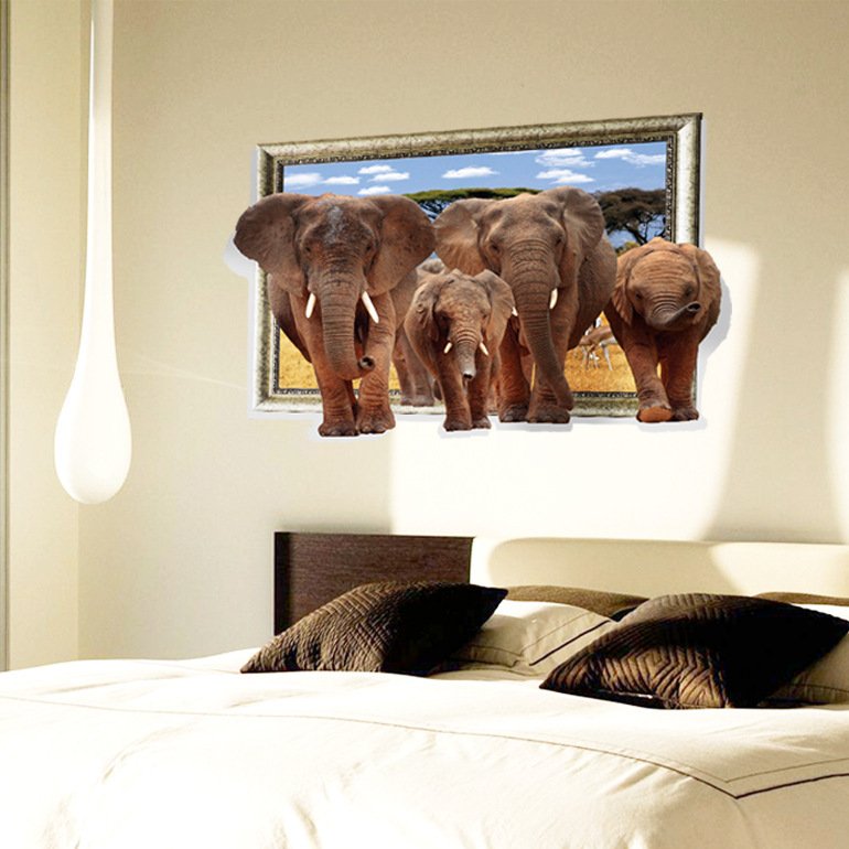 Decal tranh dán tường đàn voi an khang thịnh vượng sang trọng
