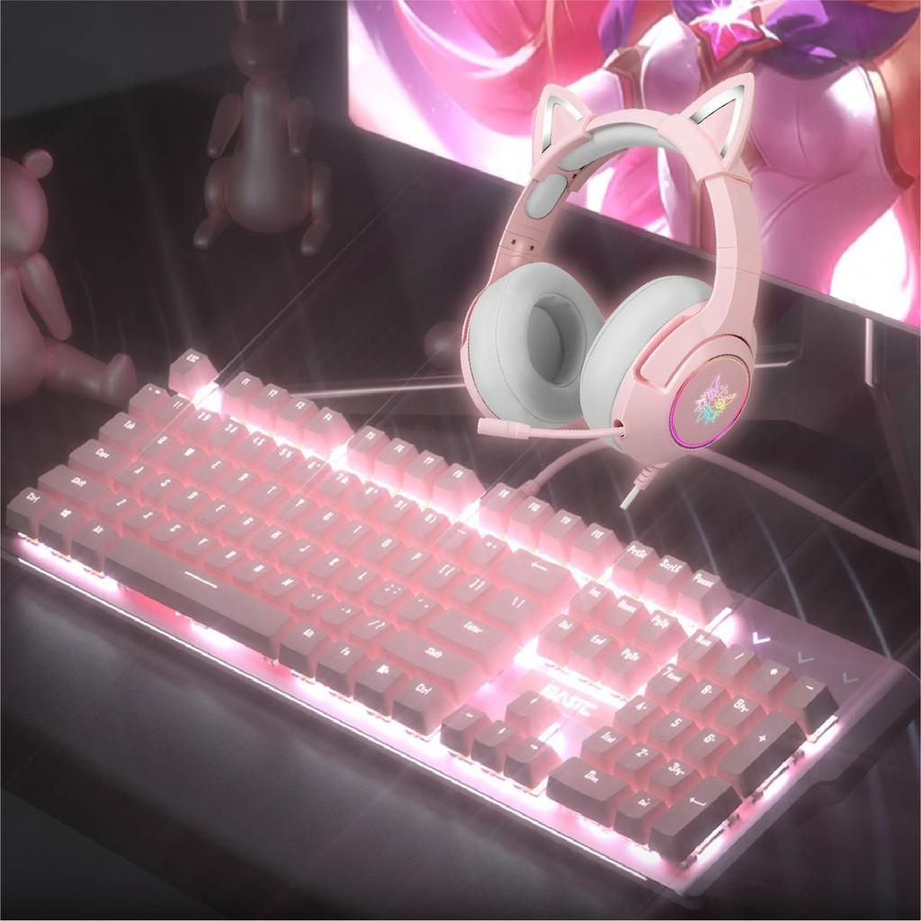 Hot Sale ONIKUMA K9 màu hồng Tai nghe chuột bàn phím Bộ đồ tai nghe mèo RGB Mic chống ồn tai nghe chụp tai chơi game