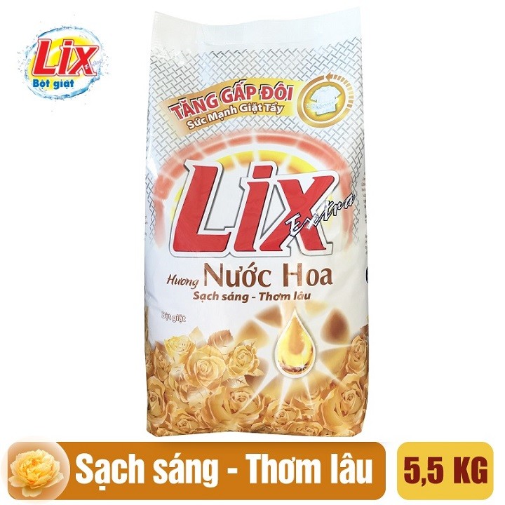 Bột Giặt Lix Extra Hương Nước Hoa 5.5Kg - Tăng Gấp Đôi Sức Mạnh Giặt Tẩy