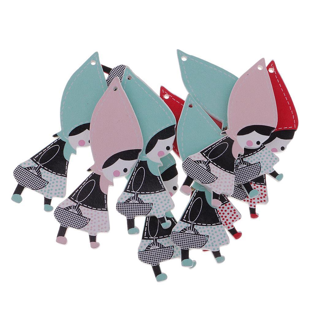 10 Pieces Colorful Wooden Cartoon Girl Cutout Wood Pieces Embellishments Crafts