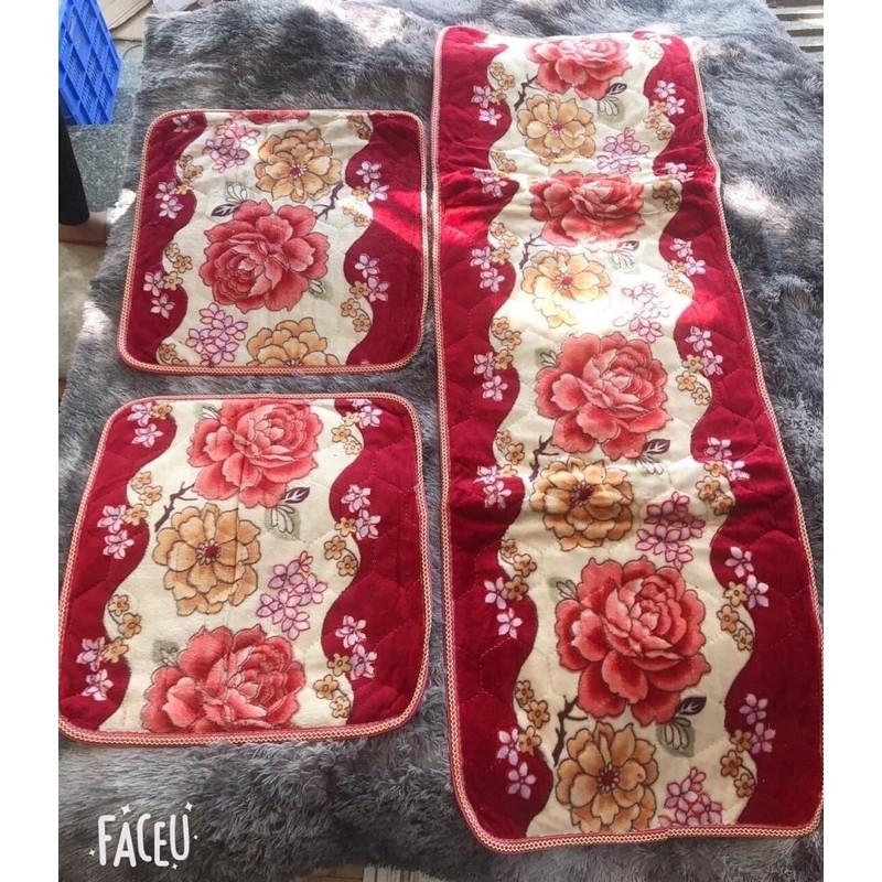 Bộ thảm ghế kép in hoa Hồng bèo nhún
