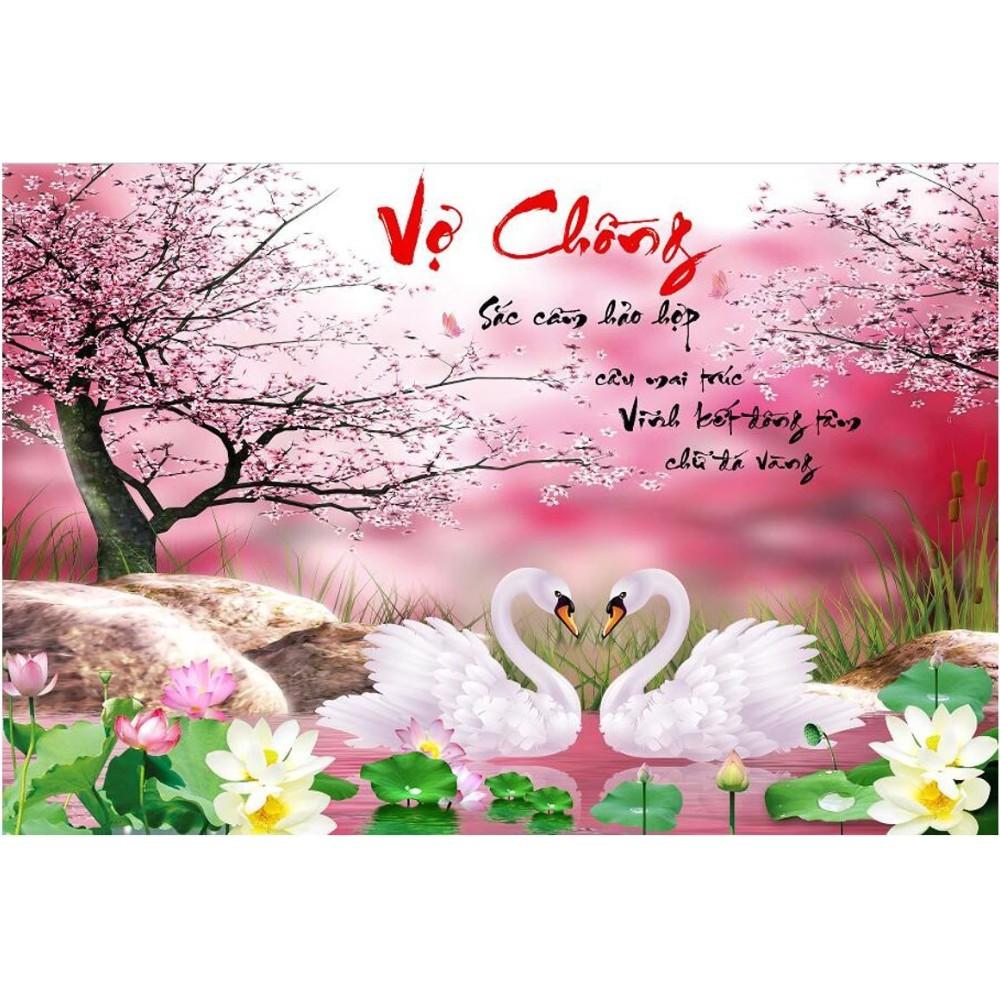 Tranh Đính Đá VỢ CHỒNG (ĐÁ ABC CAO CẤP). Kích Thước: 80cm x 56cm