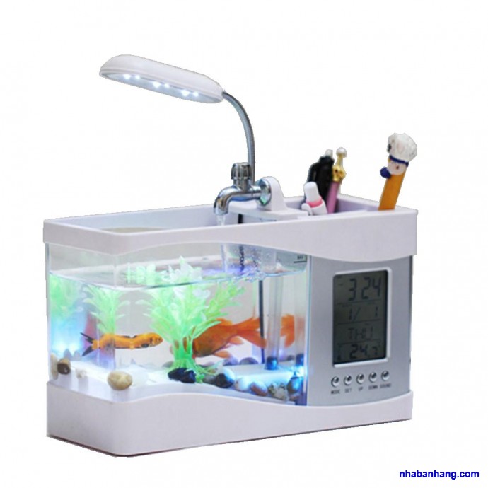Bể cá cảnh mini để bàn,văn phòng - Hồ cá phong thủy mini trang trí bàn làm việc có đèn led