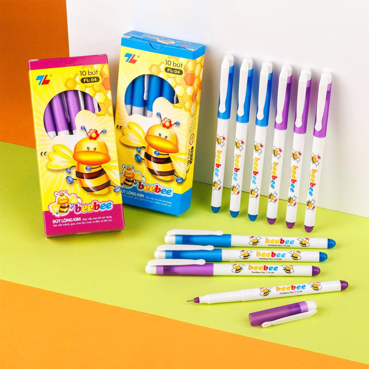 Vỉ 3 Bút Lông Kim Beebee Thiên Long - FL-04 - Màu Tím + Tặng Kèm 1 Bút Cùng Loại