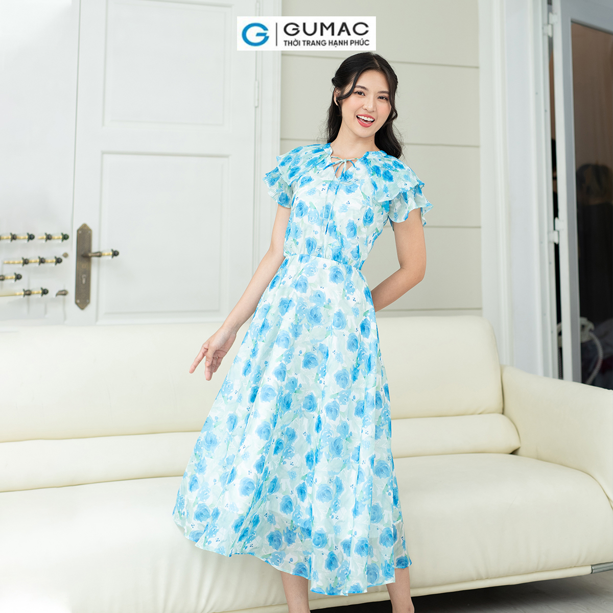 Đầm xòe phối dập ly GUMAC DD08060