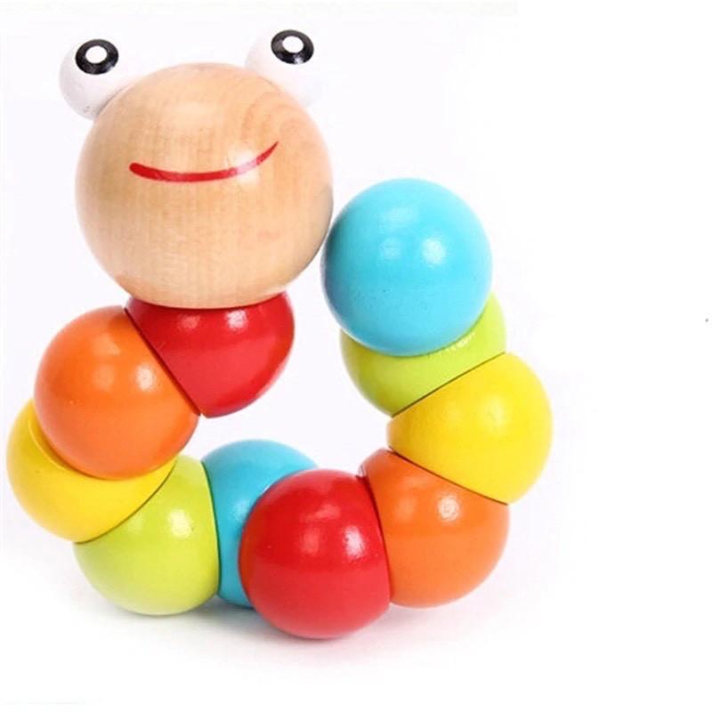 Đồ Chơi Con Sâu Uốn Dẻo Bằng Gỗ Cho Bé Rèn Luyện Tay