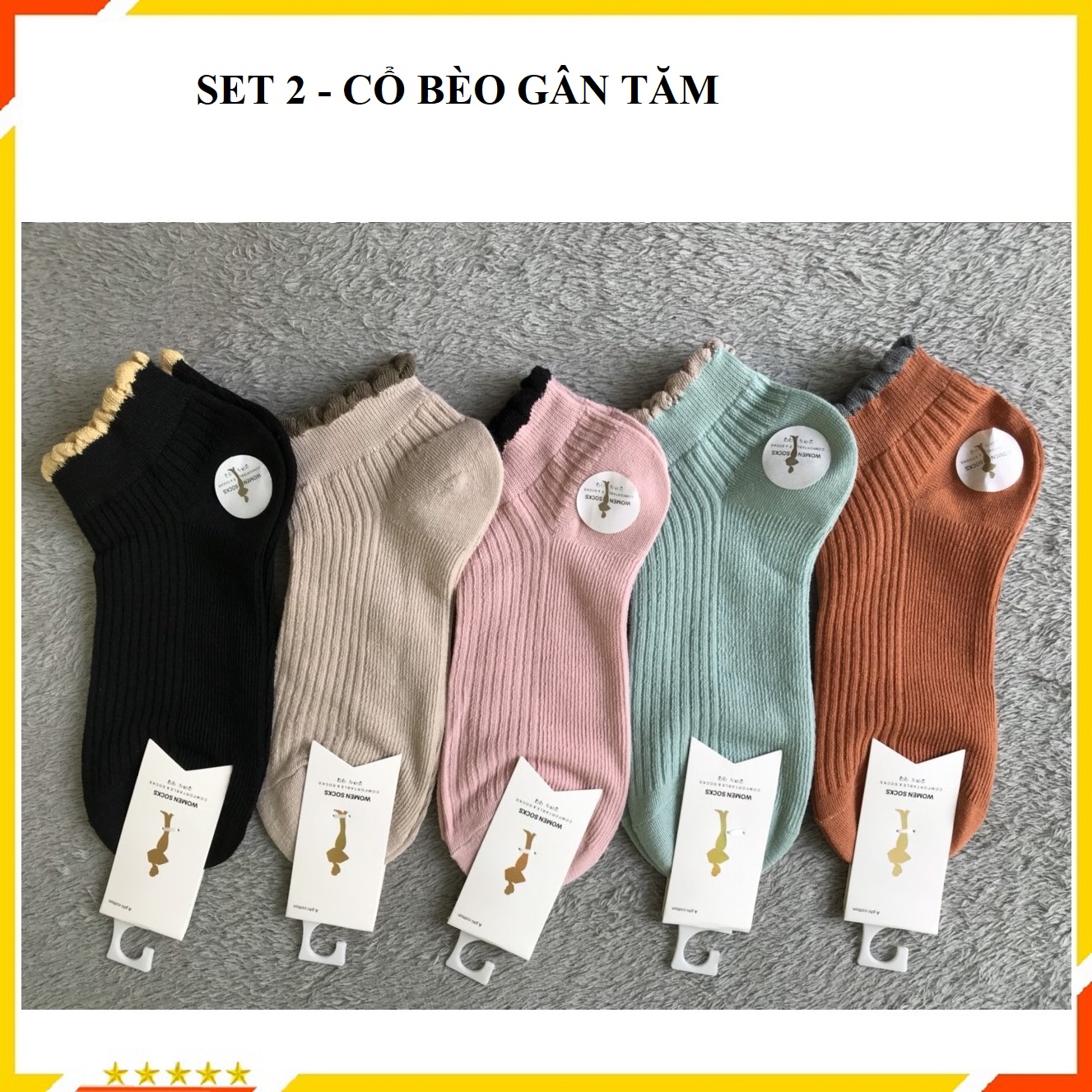 Set 5 đôi tất nữ - Tất nữ cổ ngắn cute - Vớ nữ cổ ngắn chất vải cotton co giãn 4 chiều thoáng khí - Tất Hàn Quốc