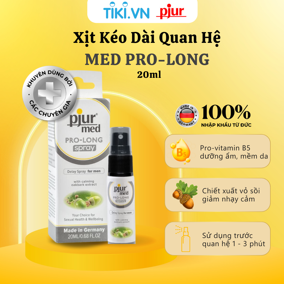 Xịt chống xuất tinh sớm, kéo dài quan hệ cho nam giới Pjur Med Pro-Long Chai 20ml, xịt kéo dài thời gian quan hệ lành tính an toàn chiết xuất provitamin B5 từ vỏ cây sồi dưỡng da