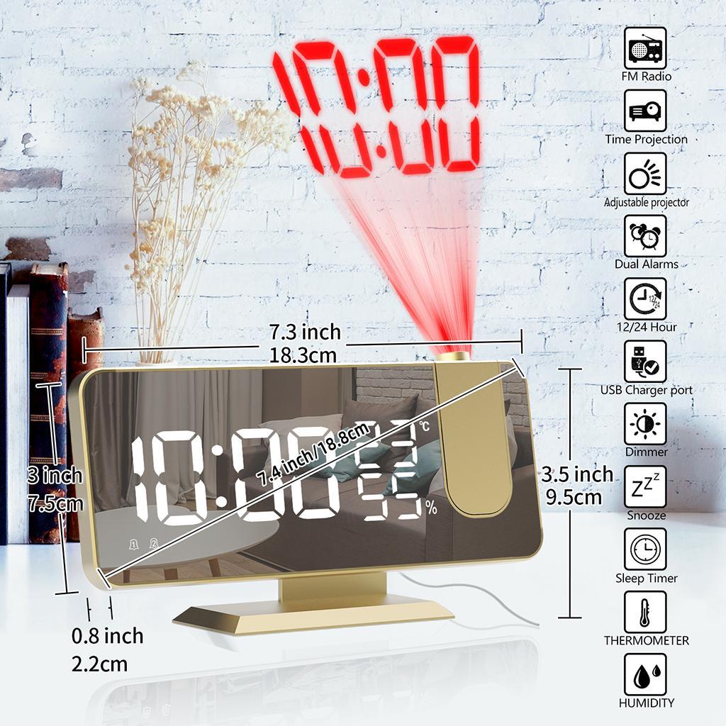 Mirror Digital Alarm Clock LED Lamp Snooze Adjustable Brightness