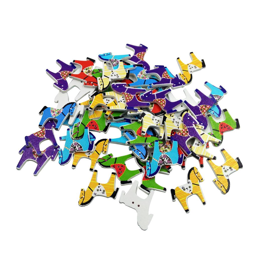 50pcs Handmade Horse Shaped Wood Buttons Cartoon Fastener Sewing Buttons DIY