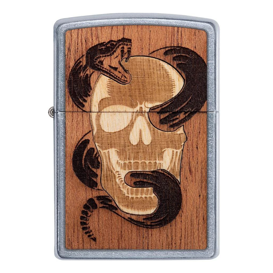 Bật Lửa Zippo 49042 – Zippo WOODCHUCK USA Skull &amp; Snake Street Chrome