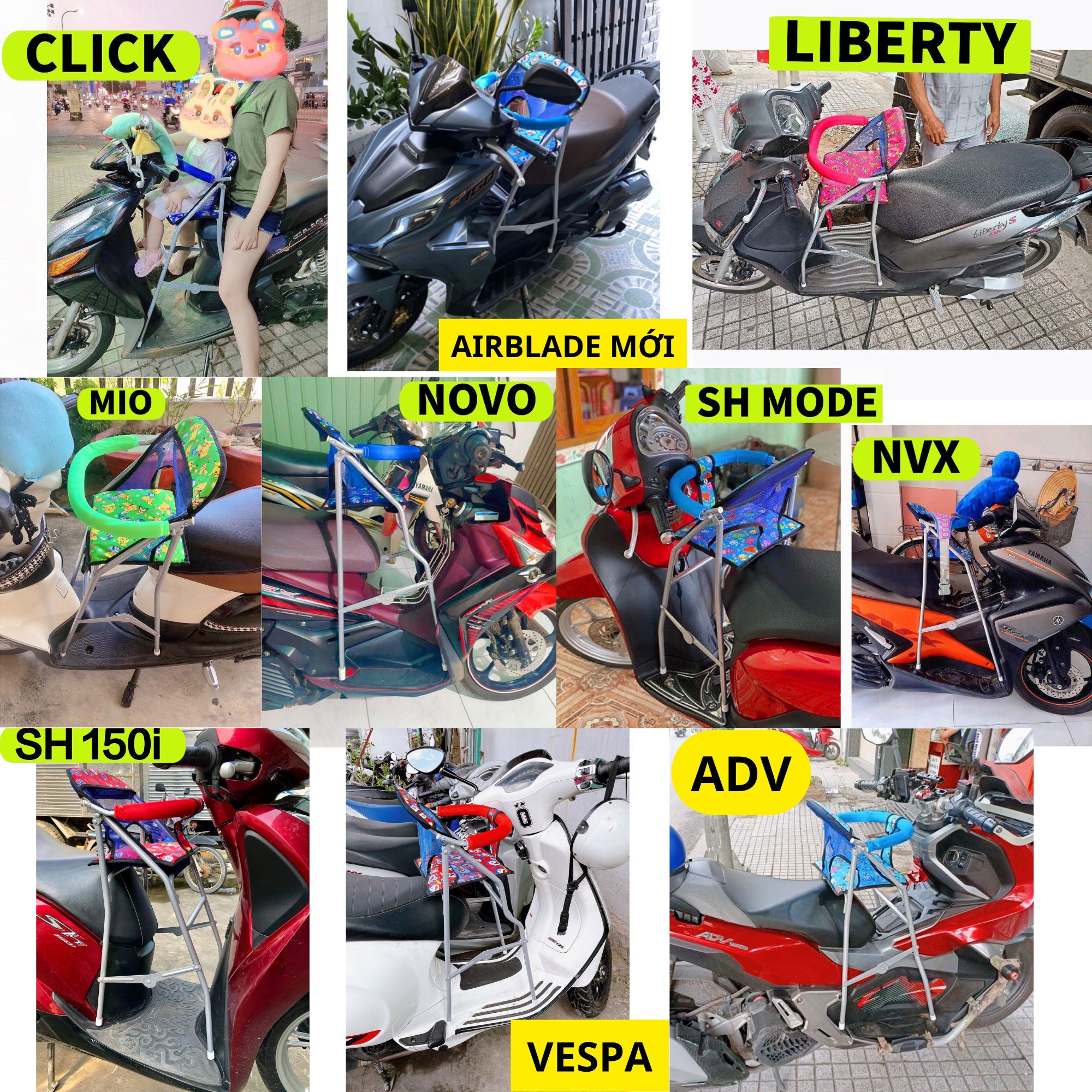 ( Ghế Sắt Sơn Có Dây ) Ghế ngồi xe tay ga cho bé (có cả dây đai và vòng bảo hiểm an toàn) ghế ga xếp sắt sơn tĩnh điện