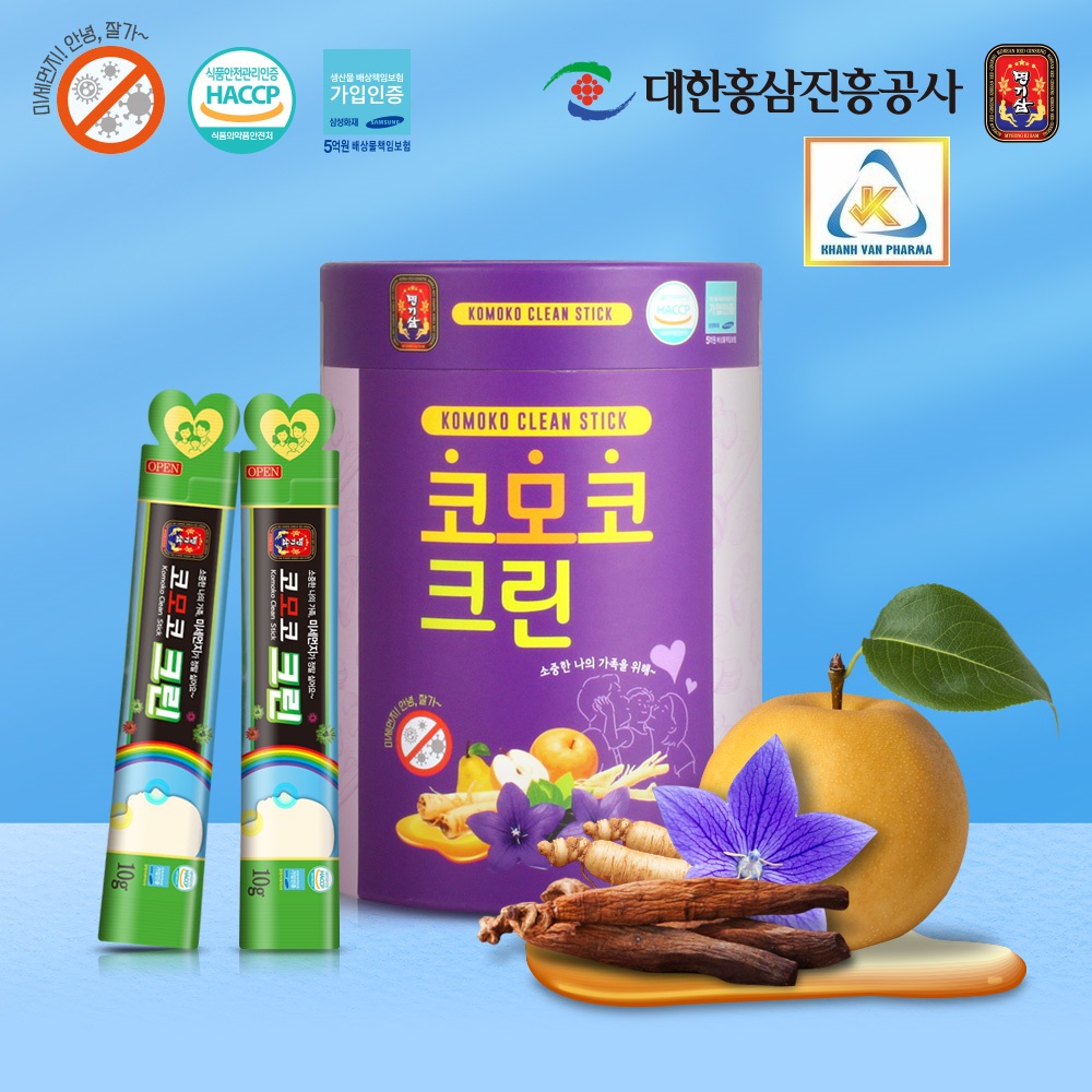Nước Hồng Sâm Cát Cánh Komoko Hàn Quốc - Komoko Clean Stick - MYEONG KI SAM - Bảo vệ đường hô hấp - Hộp  50 gói x 10g - hàng nội địa, nhập khẩu chính ngạch