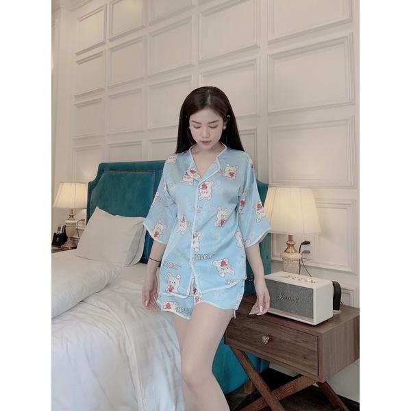 Bộ Lụa latin viền sóng tay cộc quần cộc  Không Nhăn, Không Bai Giãn