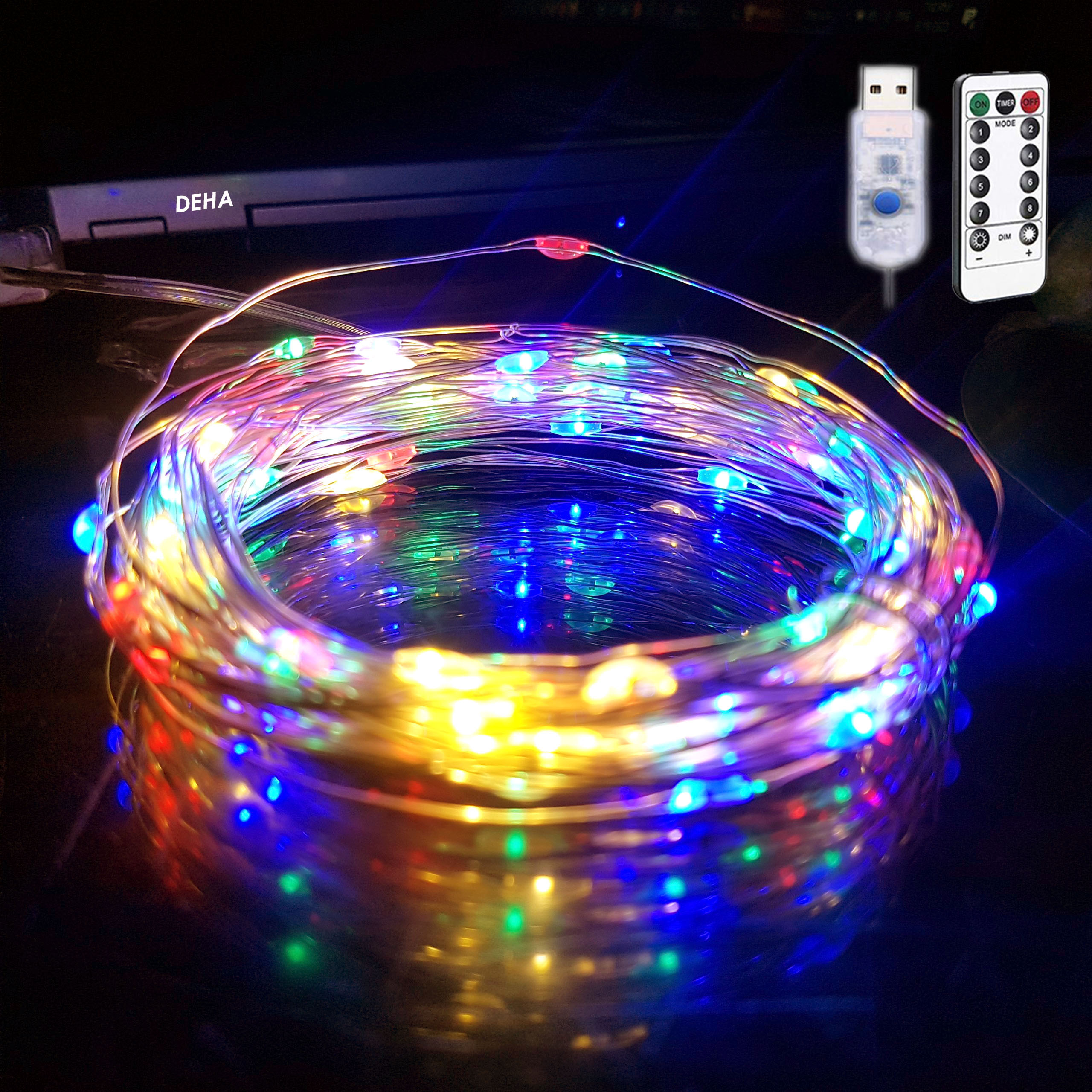 Hình ảnh của sản phẩm Dây đèn led đom đóm DEHA trang trí nguồn USB kèm điều khiển 8 chế độ nháy nhiều màu